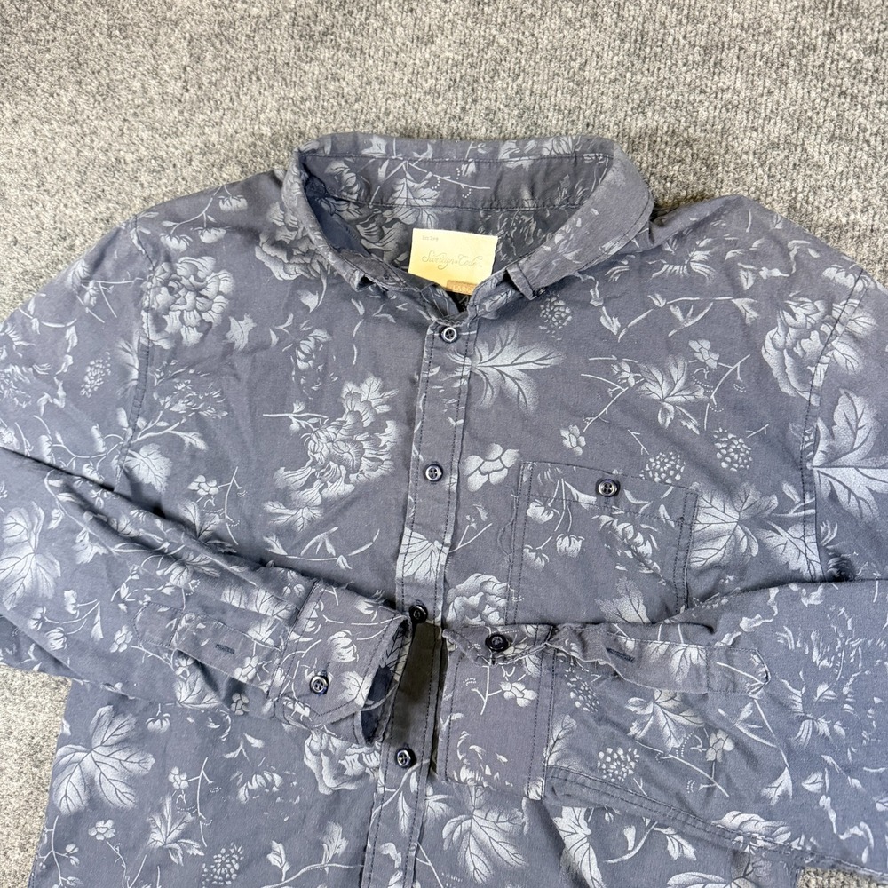 SOVEREIGN CODE Woven Shirt Mens Large Blue Floral‎ Cotton Summer Button Down